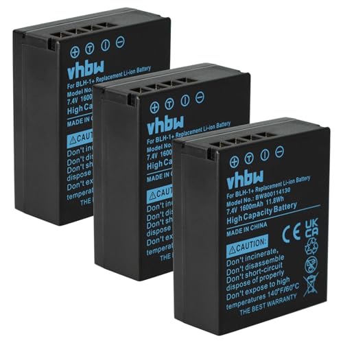 vhbw 3X Akku kompatibel mit Olympus E-M1 Mark II, HLD-9 Batteriegriff Kamera Digicam DSLR (1600mAh, 7.4V, Li-Ion) von vhbw