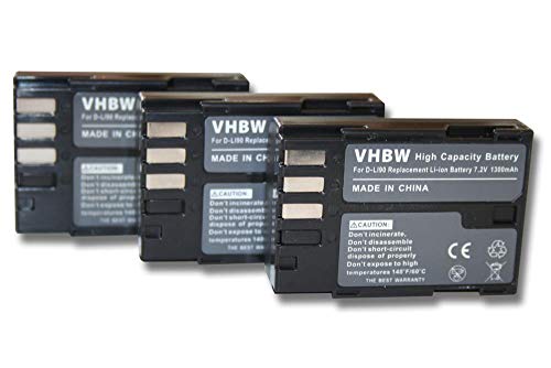 vhbw 3X Akku kompatibel mit Pentax K-01, K-3, K-5, K-1 Mark II, K-3 Mark III Monochrome, K-3 Mark III Kamera (1300 mAh, 7,2 V, Li-Ion) von vhbw