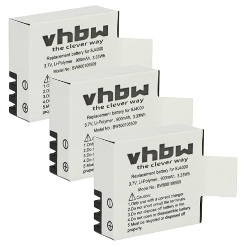 vhbw 3X Akku kompatibel mit Rollei Actioncam 425, 416, 415, 372, 510, 426 Videokamera Camcorder (900 mAh, 3,7 V, Li-Ion) + Infochip von vhbw