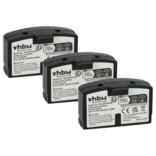 vhbw 3X Akku kompatibel mit Sennheiser HDR 85, HDR 80, RI 300, HDR 8-9, HDR 8, HDR 6-9 Wireless Headset Kopfhörer (60 mAh, 2,4 V, NiMH) von vhbw