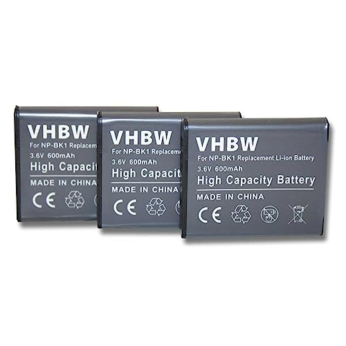 vhbw 3X Akku kompatibel mit Sony Cybershot DSC-W190, DSC-W370 Kamera Digicam DSLR (600mAh, 3,6V, Li-Ion) von vhbw