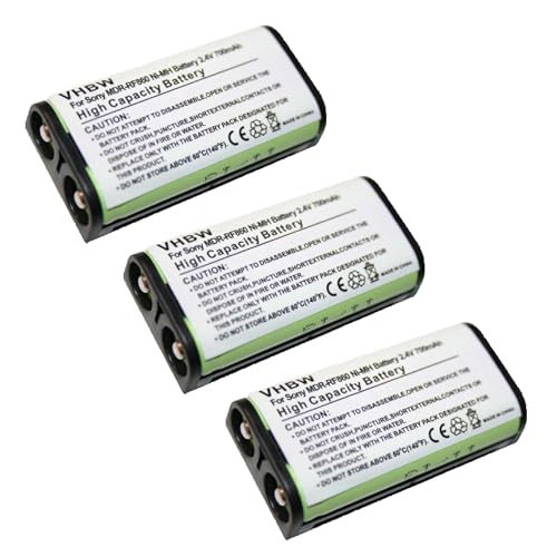 vhbw 3X Akku kompatibel mit Sony MDR-RF4000K, MDR-RF811RK, MDR-RF840RK, MDR-RF810R Wireless Headset Kopfhörer (700mAh, 2,4V, NiMH) von vhbw