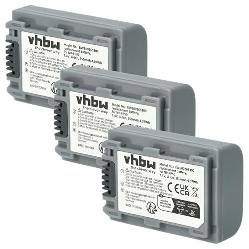 vhbw 3X Li-Ion Akku Set 600mAh (7.2V) kompatibel mit Kamera Sony DCR-HC94, HC94E, DCR-HC96, HC96E DCR-DVD92, DVD92E, DCR-DVD105, DVD105E Ersatz für NP-FP30, NP-FP50. von vhbw