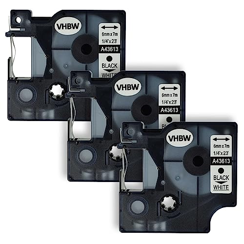 vhbw 3x Schriftband-Kassette kompatibel mit Dymo LabelPoint 200, 250, 300, 350 Etiketten-Drucker 6mm Schwarz auf Weiß von vhbw