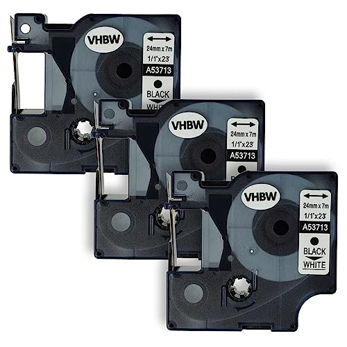 vhbw 3x Schriftband-Kassette kompatibel mit Dymo LabelWriter Duo, Duo 400, Duo 450 Etiketten-Drucker 24mm Schwarz auf Weiß von vhbw