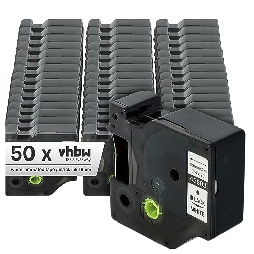 vhbw 50x Schriftband-Kassette Ersatz für Dymo D1, S0720830, 45803 für Etiketten-Drucker 19mm Schwarz auf Weiß von vhbw