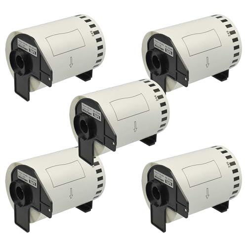 vhbw 5x Etiketten-Rolle mit Halter 103mm x 30,48m kompatibel mit Brother P-Touch QL 1100, QL 1100 C Etiketten-Drucker - Selbstklebend von vhbw