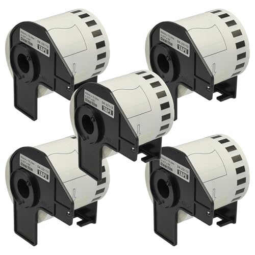 vhbw 5x Etiketten-Rolle mit Halter 62mm x 15,24m kompatibel mit Brother P-Touch QL 580 Series, QL 580 N Etiketten-Drucker - Selbstklebend von vhbw
