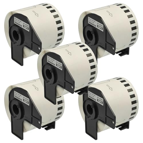 vhbw 5x Etiketten-Rolle mit Halter 62mm x 30,48m kompatibel mit Brother P-Touch QL1050N Etiketten-Drucker - Selbstklebend, Wiederablösbar von vhbw
