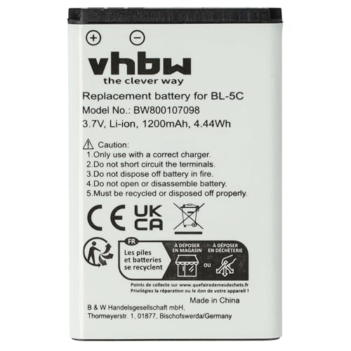 vhbw Akku 1200mAh (3.7V) kompatibel mit Telefon Handy Smartphone Doro PhoneEasy 332, 332GSM, Primo 215 Ersatz für H15132, LI3795bkG, RCB215, TB-BL5C. von vhbw