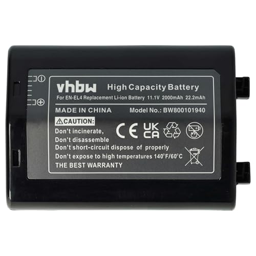 vhbw Akku kompatibel mit Nikon D3, D3X, D2H, D2X, D2Hs, F6, D2Xs Kamera (2000 mAh, 11,1 V, Li-Ion) - Ersatz für EN-EL4, EN-EL4a von vhbw