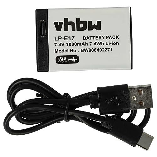 vhbw Akku Ersatz für Canon LP-E17 für Kamera (1000mAh, 7,4V, Li-Ion), mit USB-C Buchse von vhbw