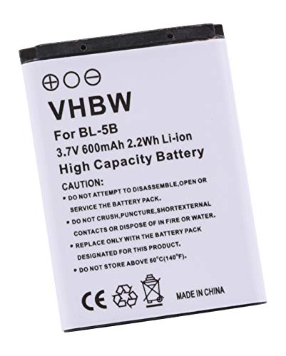 vhbw Akku Ersatz für Nokia BL-5B für Handy Smartphone Telefon (600mAh, 3,7V, Li-Ion) von vhbw