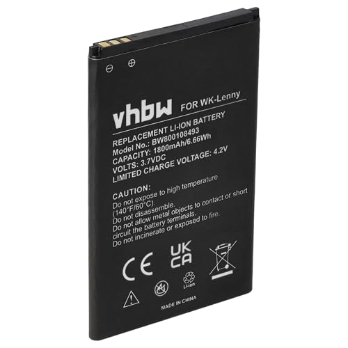 vhbw Akku Ersatz für Wiko 5030, 3702 für Handy Smartphone Telefon (1800 mAh, 3,7 V, Li-Ion) von vhbw