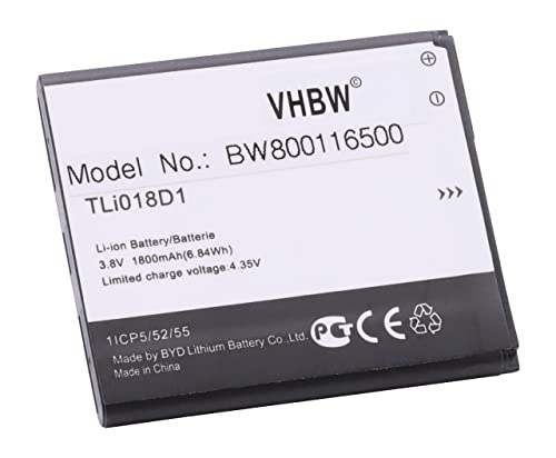 vhbw Akku kompatibel mit Alcatel OT-5015A, OT-5015D, OT-5015E, OT-5015X, Y859NC, Y859ND Handy Smartphone Telefon (1800mAh, 3,7V, Li-Ion) von vhbw