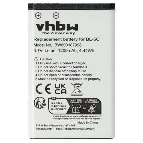 vhbw Akku kompatibel mit Amplicomms PowerTel M6300 Handy Smartphone Telefon (1200mAh, 3,7V, Li-Ion) von vhbw
