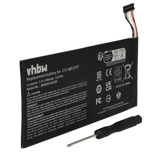 vhbw Akku kompatibel mit Asus Memo Pad Smart 10.1, ME301T-A1, ME301T 16GB, ME301T, ME172V Tablet Pad (4300 mAh, 3,7 V, Li-Polymer) von vhbw