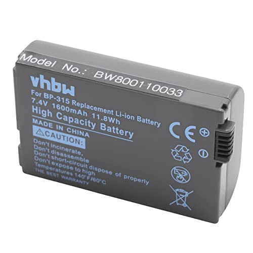 vhbw Akku kompatibel mit Canon Optura 600 Videokamera Camcorder ersetzt BP-315, BP-308, BP-310 (1620mAh, 7.4V, Li-Ion) von vhbw