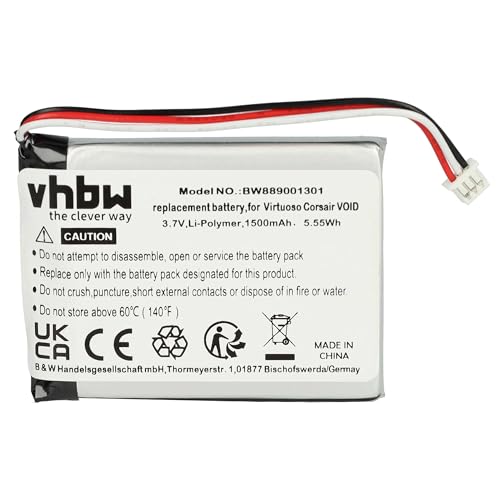 vhbw Akku kompatibel mit Corsair Virtuoso RGB, RGB Wireless SE Wireless Headset Kopfhörer (1500 mAh, 3,7 V, Li-Ion) von vhbw
