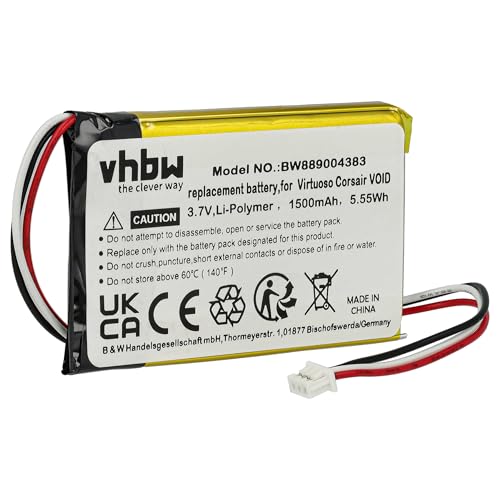 vhbw Akku kompatibel mit Corsair Virtuoso RGB Wireless SE, RGB Wireless Headset Kopfhörer (1500 mAh, 3,7 V, Li-Polymer) von vhbw