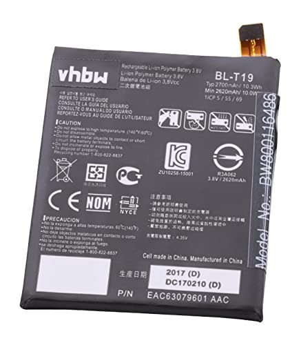 vhbw Akku kompatibel mit Google Nexus 5X LTE, 5X Handy Smartphone Telefon (2600 mAh, 3,8 V, Li-Polymer) von vhbw