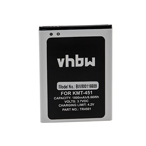 vhbw Akku kompatibel mit Kazam Trooper 451, Trooper 451 Dual SIM Handy Smartphone Telefon (1800mAh, 3,7V, Li-Ion) von vhbw