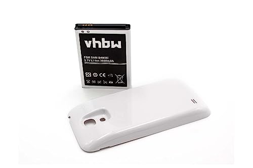 vhbw Akku kompatibel mit Samsung Galaxy S4 Mini Duos, S4 Mini LTE Handy Smartphone Telefon (3800mAh, 3,8V, Li-Ion) + Gehäuserückdeckel (weiß) von vhbw