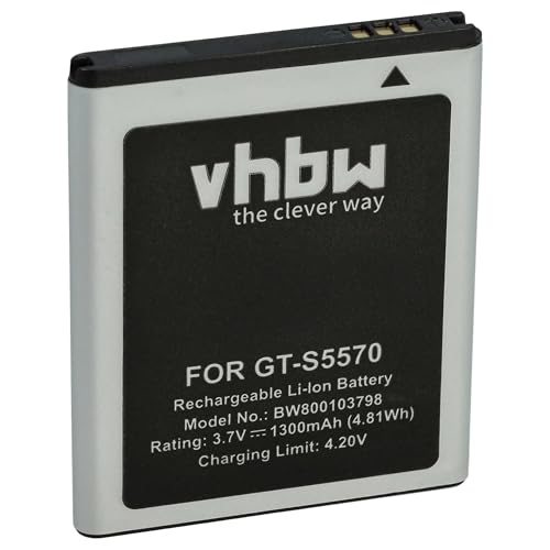vhbw Akku kompatibel mit Samsung Galaxy Star GT-S5280, Y SCH-I509 Handy Smartphone Telefon (1300mAh, 3,7V, Li-Ion) von vhbw