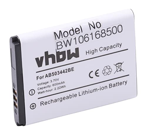 vhbw Akku kompatibel mit Samsung SGH-E488, SGH-E570, SGH-E690, SGH-J578, SGH-J700 Handy, Telefon ersetzt AB503442BE, AB503442BUCSTD (600mAh, 3.7V,Li-Ion) von vhbw