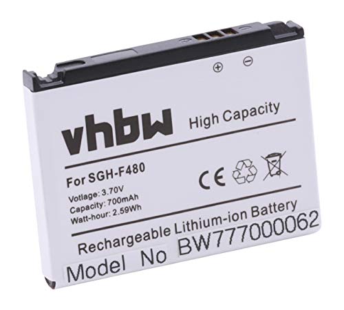 vhbw Akku kompatibel mit Samsung SGH-F480i, SGH-F480v, SGH-F 480i i v Handy Smartphone Telefon (700mAh, 3.7V, Li-Ion) von vhbw