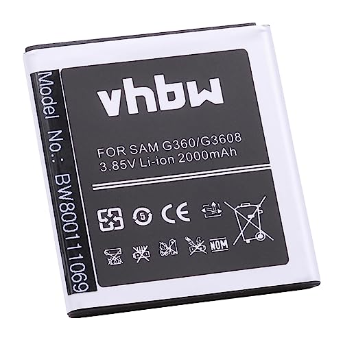 vhbw Akku kompatibel mit Samsung SM-G361, SM-J200F/DS, SM-J200H/DD, SM-J200H/DS Handy Smartphone Telefon (2000mAh, 3,85V, Li-Ion) von vhbw