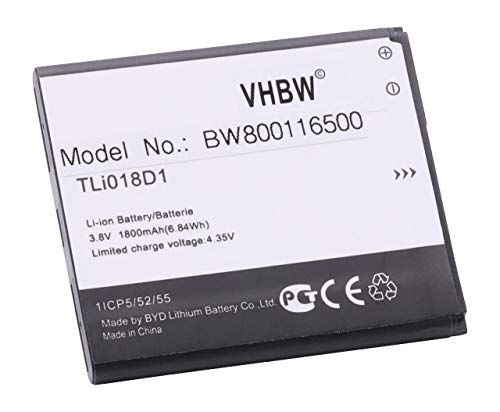 vhbw Akku kompatibel mit TCL One Touch OT-5038, OT-5038A, OT-5038D, OT-5038E, OT-5038X, Pop D5 Handy Smartphone Telefon (1800mAh, 3,7V, Li-Ion) von vhbw