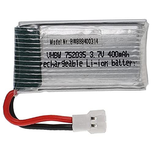 vhbw Akku kompatibel mit XH 2.54 2P Stecker für Modellbau z.B. Racing Car, Helikopter, Flugzeug (400mAh, 3,7V, Li-Polymer, 37 x 20 x 8 mm) von vhbw
