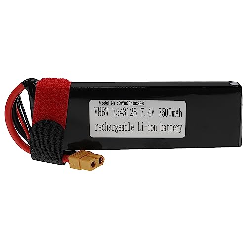 vhbw Akku kompatibel mit XT60 Stecker für Modellbau z.B. Racing Car, Helikopter, Flugzeug (3500mAh, 7,4V, Li-Polymer, 134 x 44 x 16 mm) von vhbw