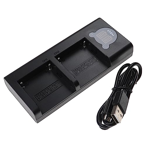 vhbw Dual Ladegerät kompatibel mit Grundig BP-10, BP-8, BP-9 Kamera Camcorder/Akku - Ladeschale + Micro-USB-Kabel, Ladestandsanzeige von vhbw