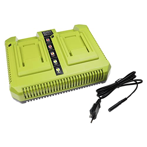 vhbw Dual-Ladegerät kompatibel mit Ryobi OP4050A, OP40601, OP40602 Werkzeug/Rasenmäher Li-Ion-Akkus von vhbw