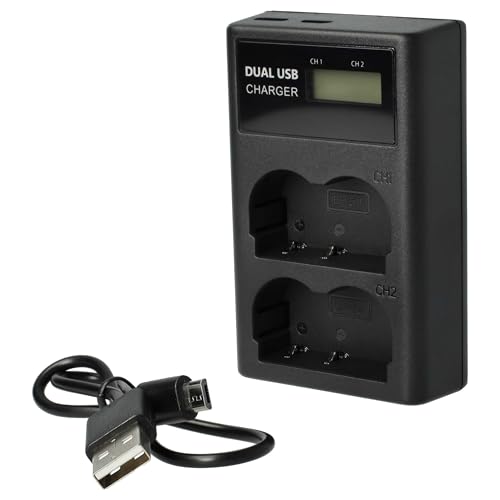 vhbw Dual USB/Micro-USB Akkuladegerät kompatibel mit Canon MV300, MV300i, MV30i Digitalkamera Camcorder Action Cam-Akku - Ladeschale + Micro-USB-Kabel von vhbw