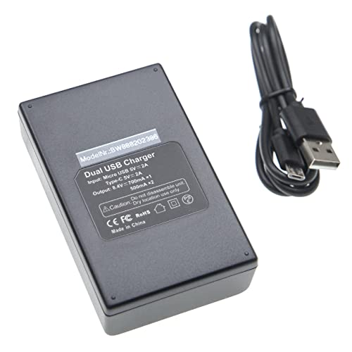 vhbw Dual USB/Micro-USB Ladegerät kompatibel mit Canon LP-E5 Kamera Camcorder Action Cam-Akku - Ladeschale + Micro-USB-Kabel von vhbw