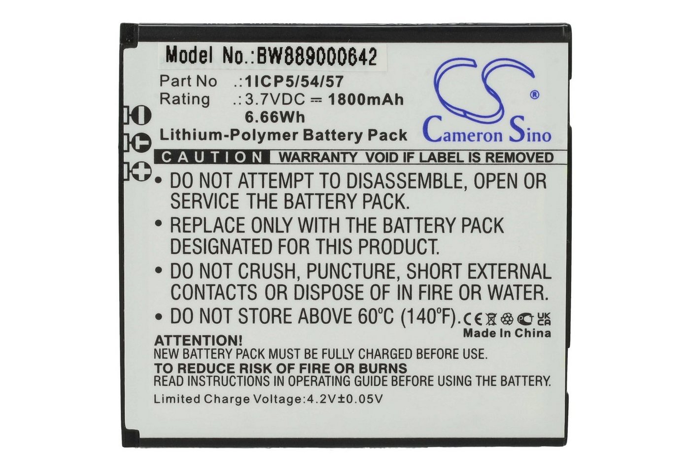 vhbw Ersatz für Angelcare 1ICP5/54/57 für Akku Li-Polymer 1800 mAh (3,7 V) von vhbw