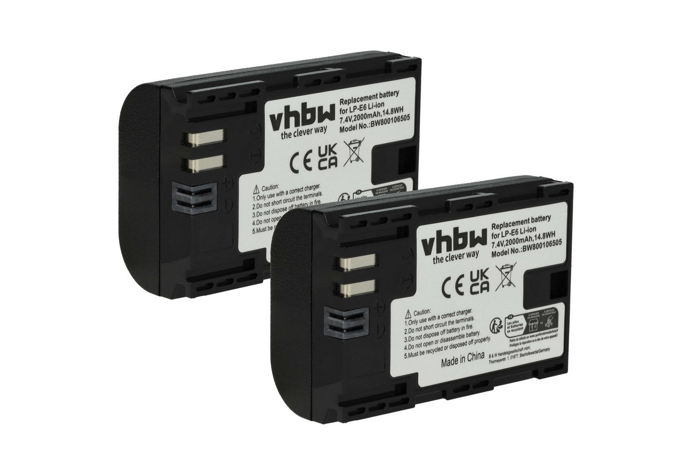 vhbw Ersatz für Canon LP-E6 für Kamera-Akku Li-Ion 2000 mAh (7,2 V) von vhbw