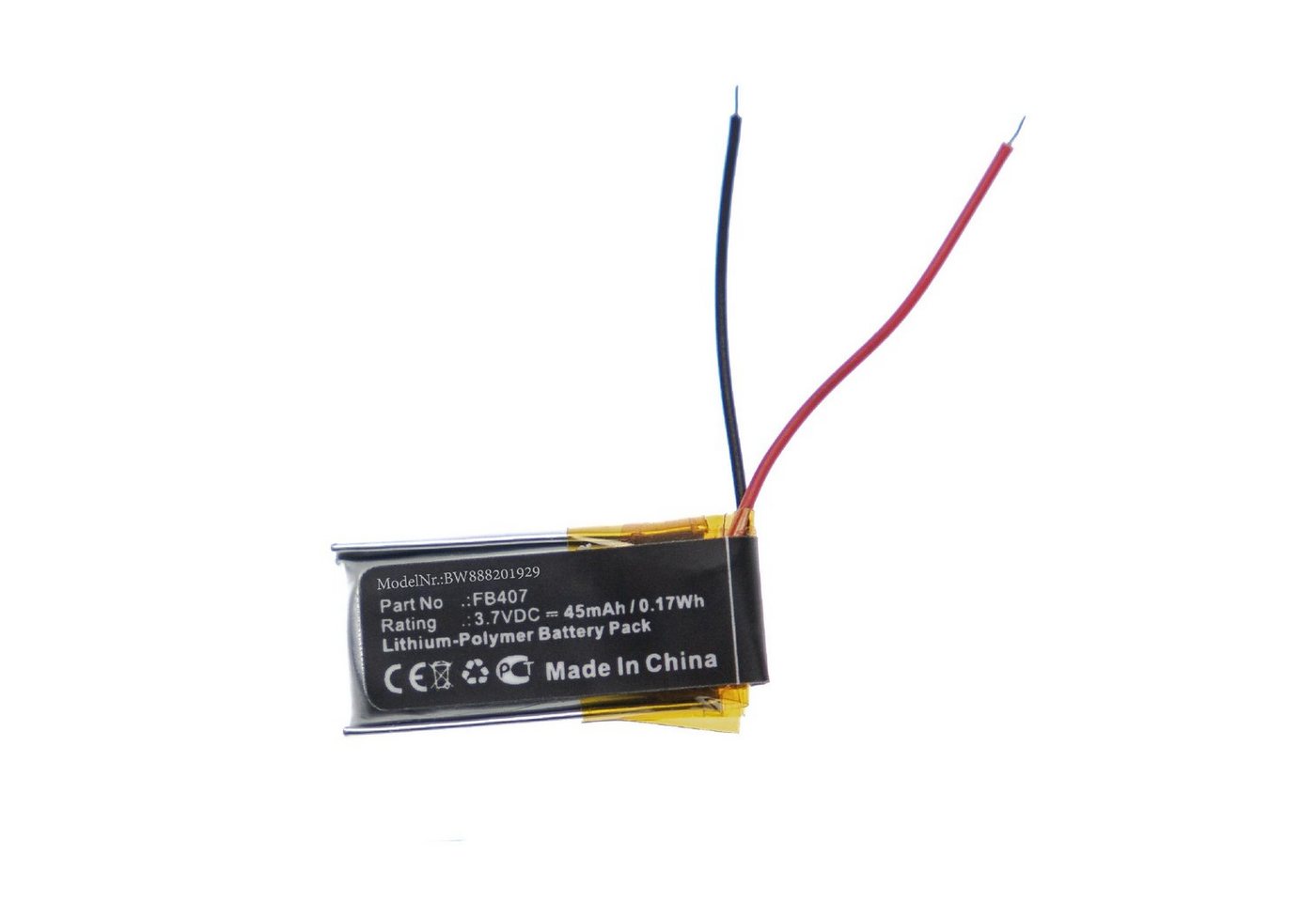 vhbw Ersatz für Fitbit FB407 für Fitnesstracker (45 mAh, 3,7 V, Li-Polymer) Akku Li-Polymer 45 mAh von vhbw