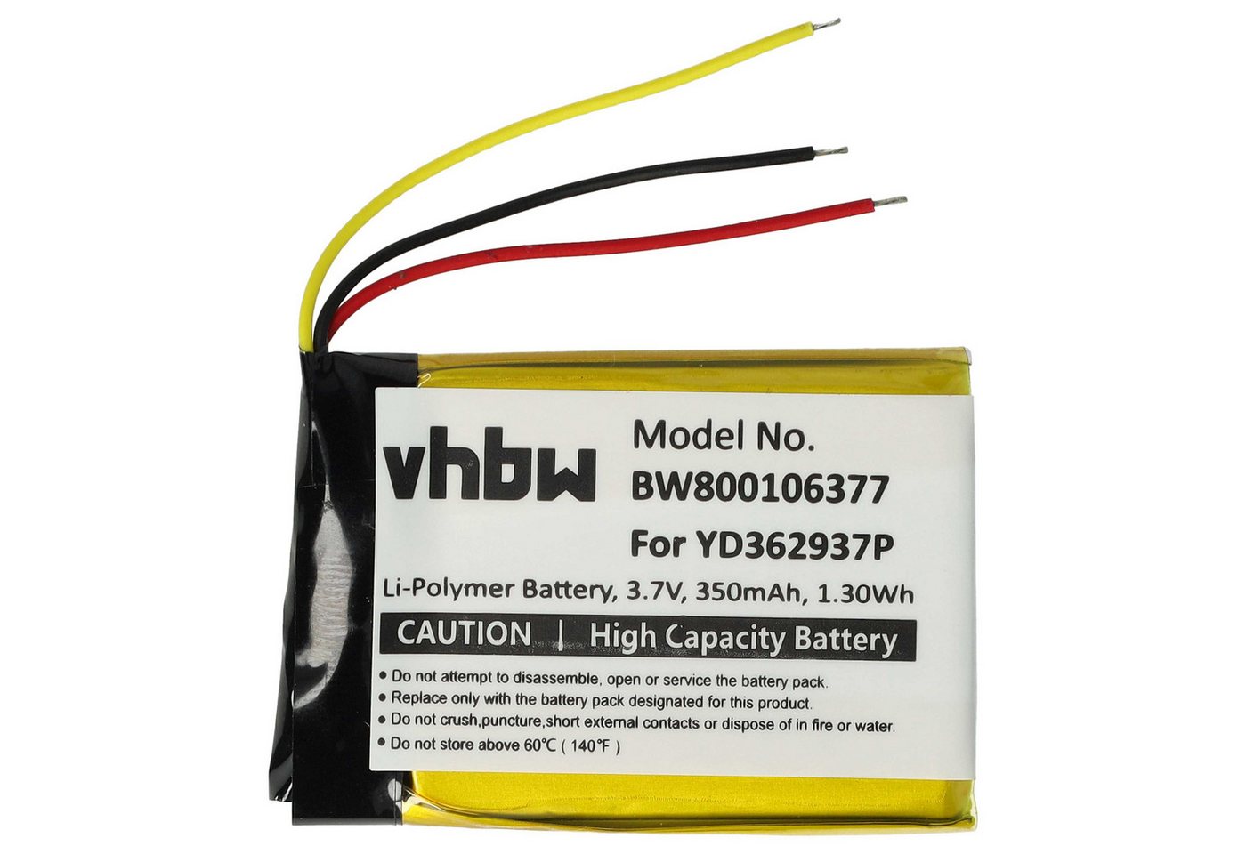 vhbw Ersatz für GoPro YD362937P für (350 mAh, 3,7 V, Li-Polymer) Akku Li-Polymer 350 mAh von vhbw