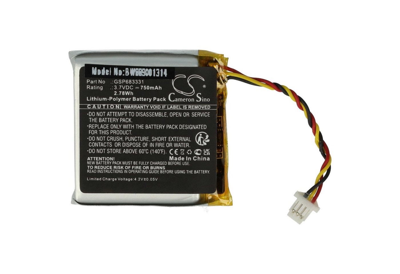 vhbw Ersatz für JBL GSP683331 für Kopfhörer (750 mAh, 3,7 V, Li-Polymer) Akku Li-Polymer 750 mAh von vhbw