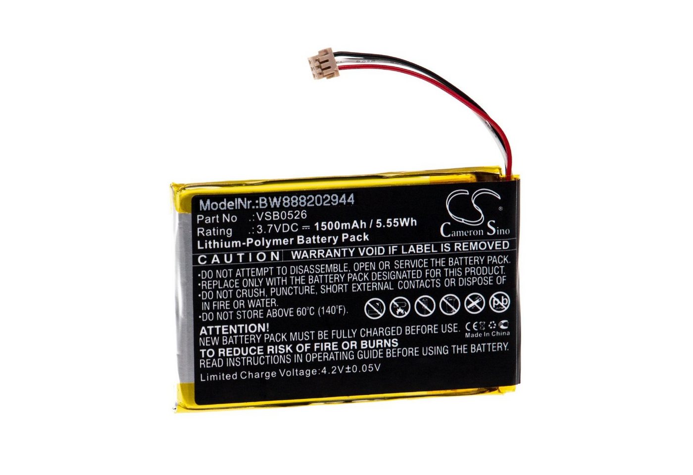 vhbw Ersatz für Panasonic VSB0526 für action cam / Kamera (1500 mAh, 3,7 V, Kamera-Akku Li-Polymer 1500 mAh von vhbw