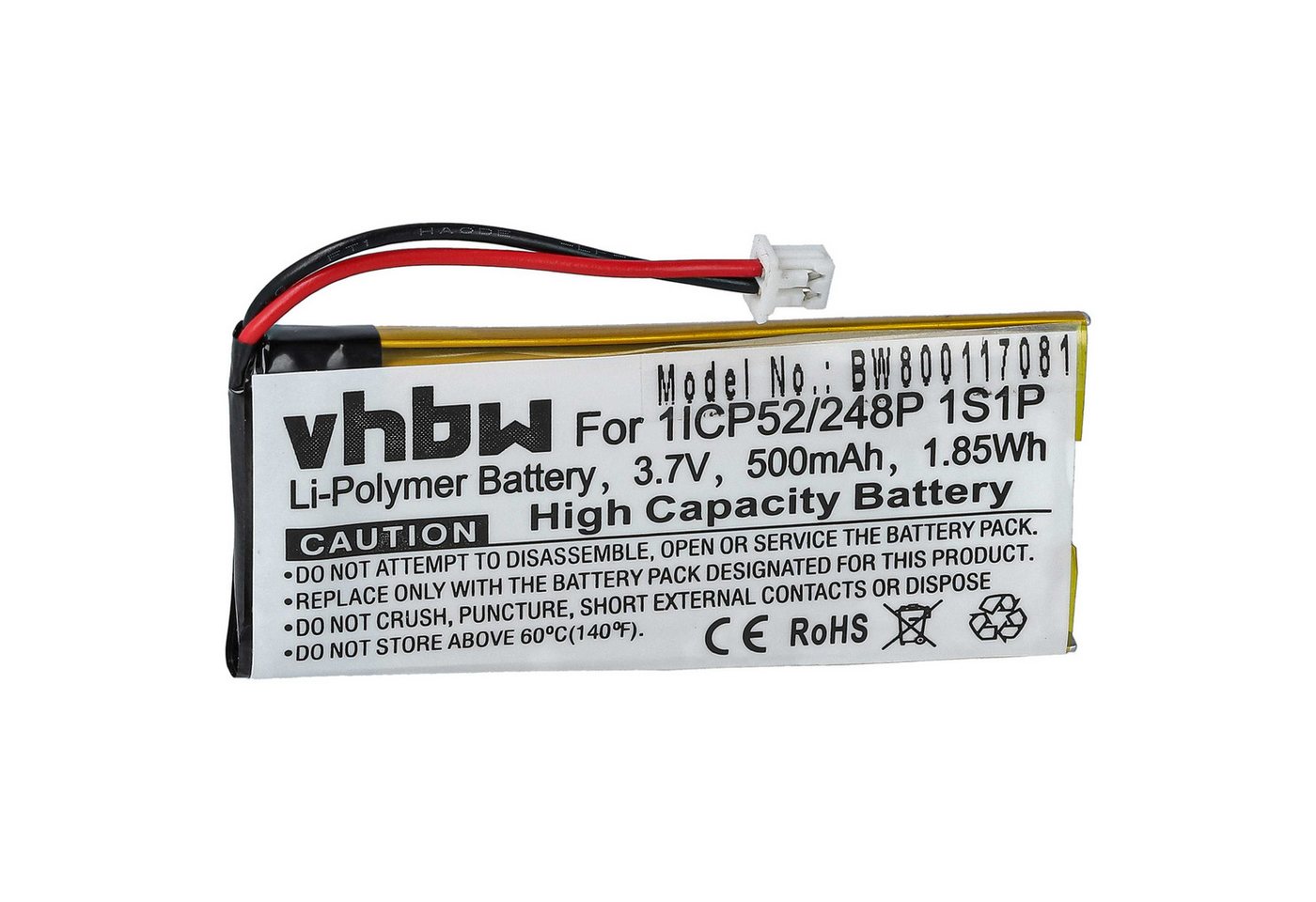 vhbw Ersatz für Sena 1ICP52/248P 1S1P für Kopfhörer (500 mAh, 3,7 V, Akku Li-Polymer 500 mAh von vhbw