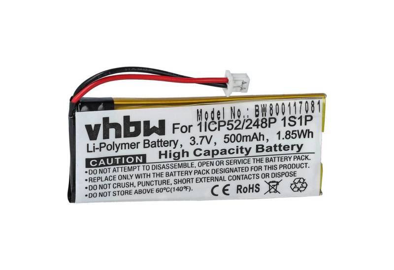 vhbw Ersatz für Sena 1ICP52/248P 1S1P für Kopfhörer (500 mAh, 3,7 V, Akku Li-Polymer 500 mAh von vhbw