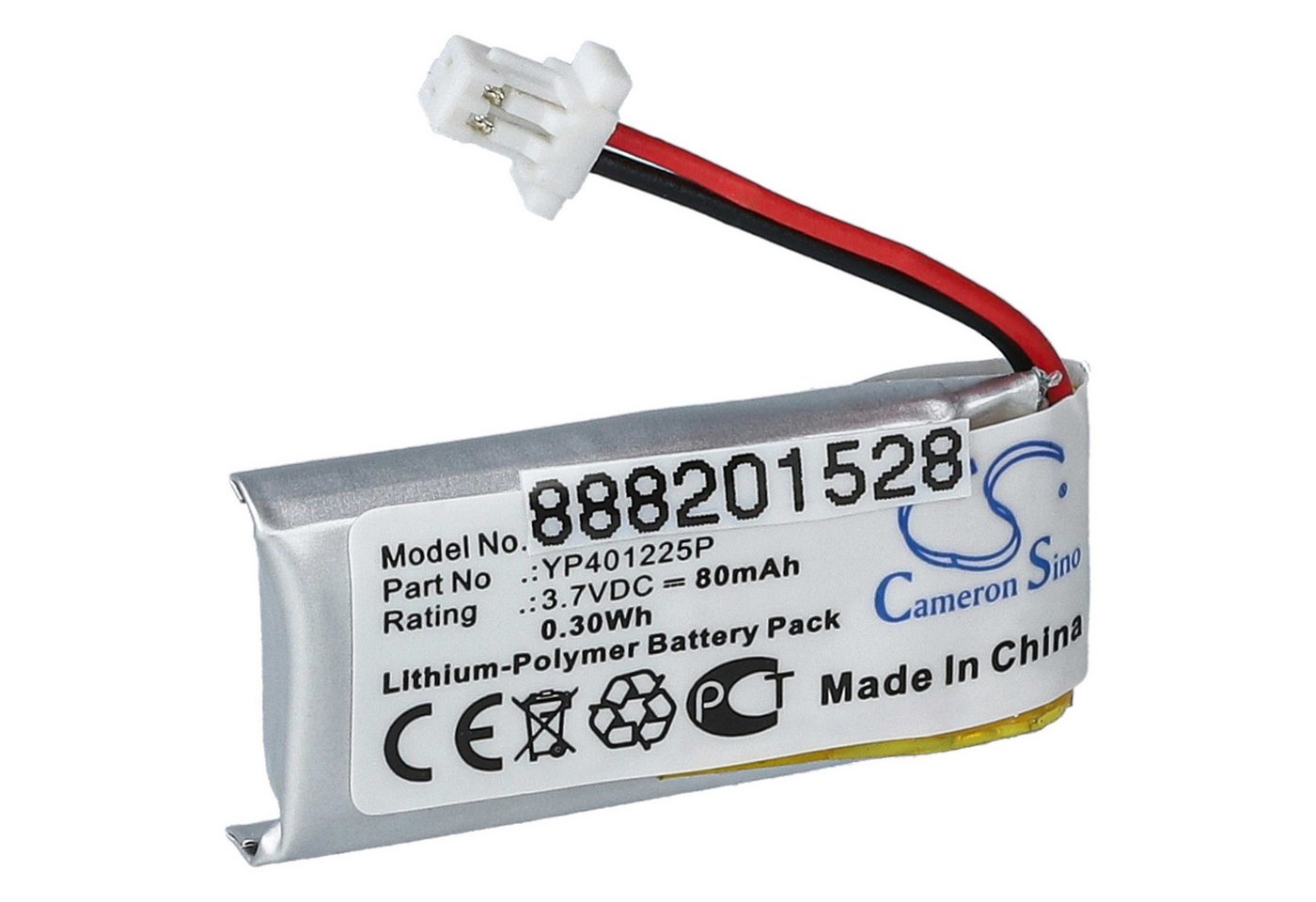 vhbw Ersatz für Sena YP401225P für Kopfhörer (80 mAh, 3,7 V, Li-Polymer) Akku Li-Polymer 80 mAh von vhbw