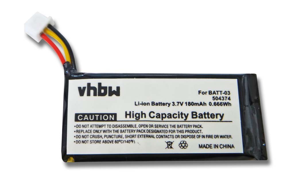 vhbw Ersatz für Sennheiser 504374, BATT-03 für Headset (180 mAh, 3,7 V, Akku Li-Ion 180 mAh von vhbw