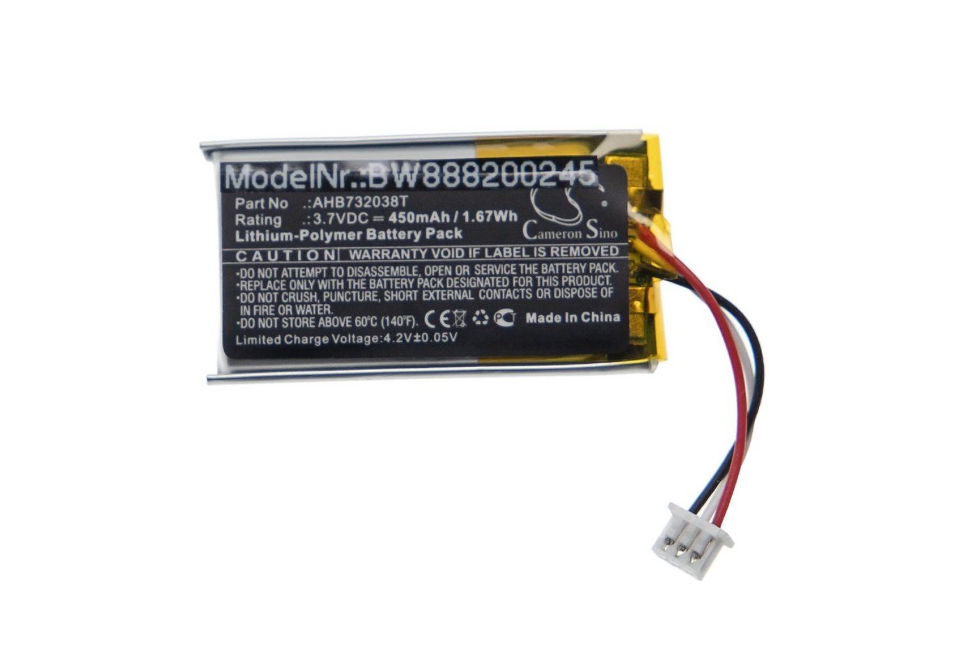 vhbw Ersatz für Sennheiser AHB732038T für Headset (450 mAh, 3,7 V, Akku Li-Polymer 450 mAh von vhbw