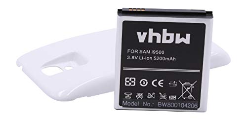 vhbw Akku kompatibel mit Samsung Galaxy GT-i9502, GT-I9500 Handy Smartphone Telefon (5200 mAh, 3,8 V, Li-Ion) + Gehäuserückdeckel weiß von vhbw
